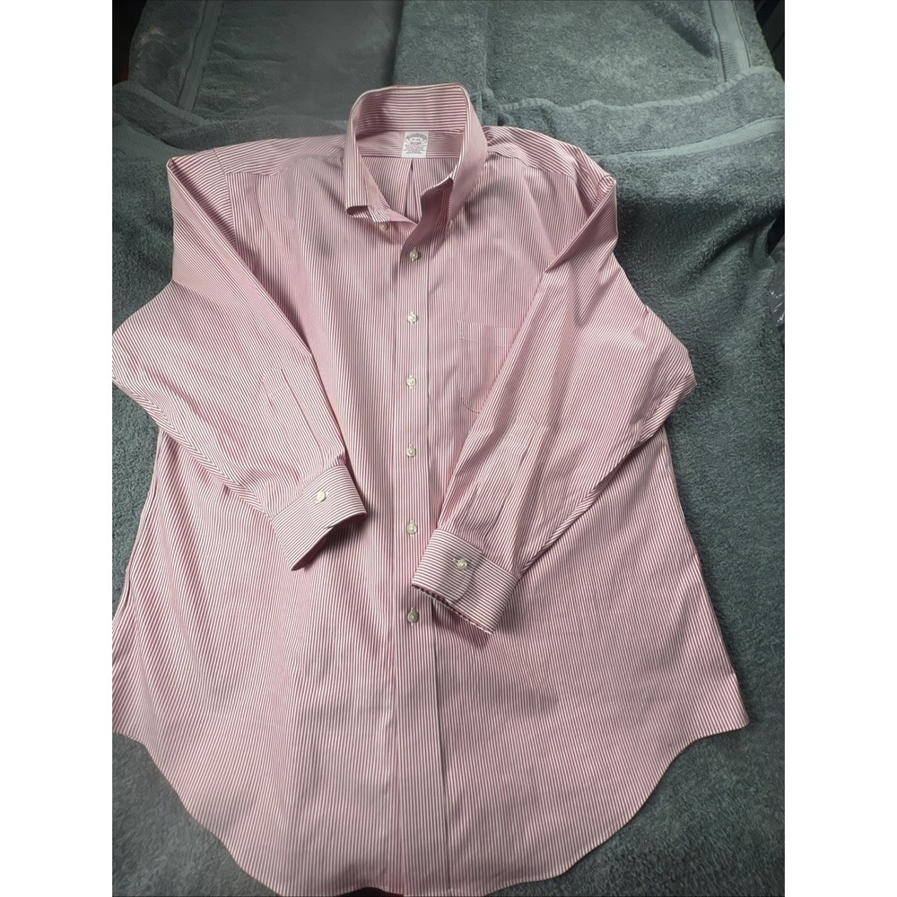 Brooks Brothers Men Shirt 17-33 Red Stripe Supima Cotton Button Down Long Sleeve